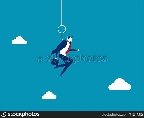 Businessman hung on hook. Concept business vector illustration.