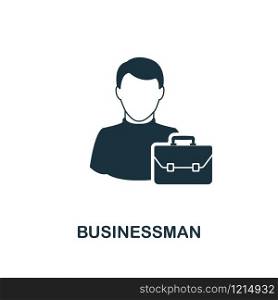 Businessman icon. Monochrome style design from professions collection. UI. Pixel perfect simple pictogram businessman icon. Web design, apps, software, print usage.. Businessman icon. Monochrome style design from professions icon collection. UI. Pixel perfect simple pictogram businessman icon. Web design, apps, software, print usage.