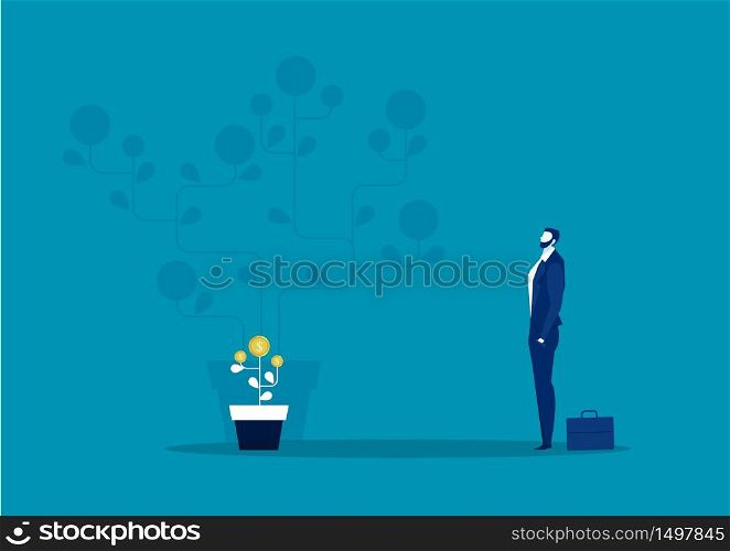 businessman imagination Plant money coin tree growth future illustration for Investment Concept.