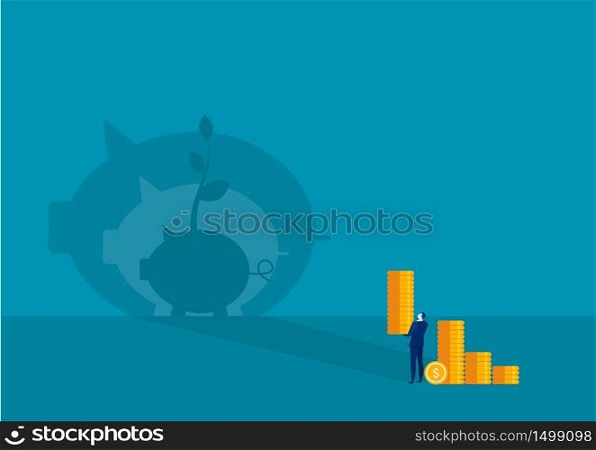 businessman imagination save money coin pig growth future illustration for Investment Concept