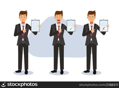 Businessman in a formal wear ,Office workers with clipboards.emotion .Flat vector cartoon character illustration.