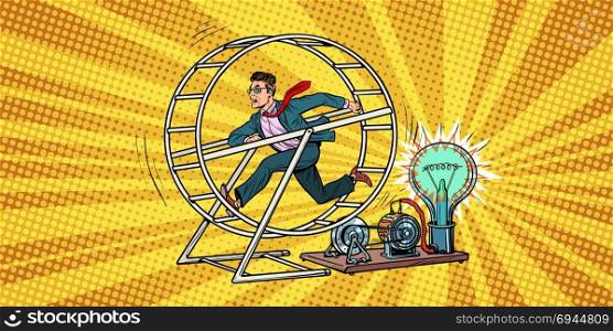 businessman in a squirrel wheel. businessman in a squirrel wheel. Pop art retro comic book vector illustration