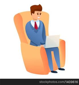 Businessman in armchair icon. Cartoon of businessman in armchair vector icon for web design isolated on white background. Businessman in armchair icon, cartoon style