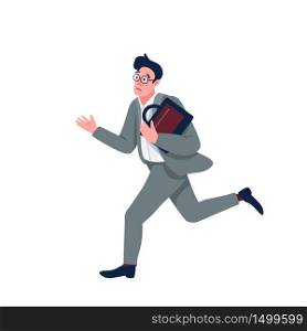 Businessman in panic flat color vector detailed character. Company worker running late isolated cartoon illustration for web graphic design and animation. Stressful work, haste, emotional pressure. Businessman in panic flat color vector detailed character