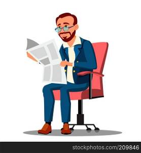 Businessman In Suit Reading A Newspaper In Comfortable Chair Vector. Illustration. Businessman In Suit Reading A Newspaper In Comfortable Chair Vector. Isolated Illustration