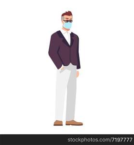 Businessman in surgical mask semi flat RGB color vector illustration. Middle age caucasian man isolated cartoon character on white background. Coronavirus pandemic, covid19 virus protection
