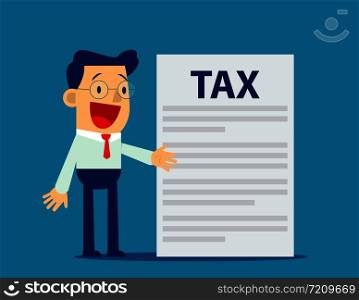 Businessman is showing tax. Concept business tax illustration. Vector flat.