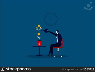 businessman is watering a pot with a growing business idea, a business startup.vector