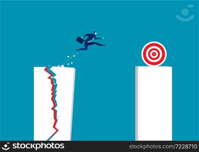 Businessman jump across the growing bar chart. vector illustrator.