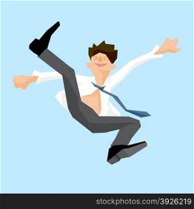 Businessman jump, joy, liberation, simple design, vector illustration.