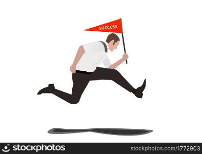 Businessman Jumping and holding Sign success Isolated On White Background