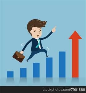 Businessman jumping over growing chart. cartoon vector for growing business concept.