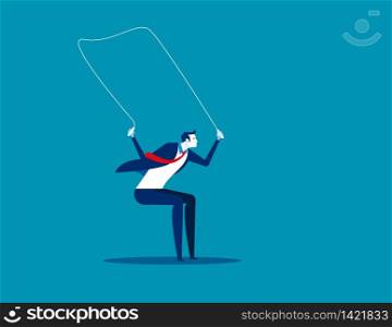 Businessman jumping rope. Concept business vector, Exercise, Sport.