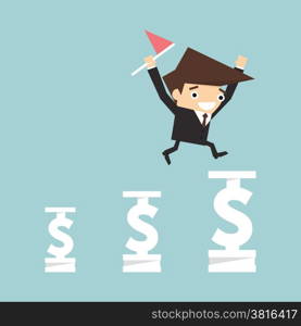 Businessman jumping to dollar sign