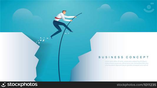 businessman jumping with pole vault to reach the target. vector illustration
