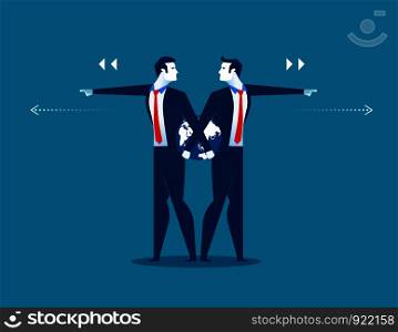 Businessman leader pushing different direction. Concept business success illustration. Vector cartoon character flat
