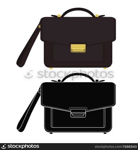 Businessman leather brown hand bag. Vector clip art color and silhouette illustrations isolated on white. Businessman leather hand bag. Color, silhouette