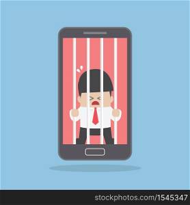 Businessman locked in smartphone, VECTOR, EPS10