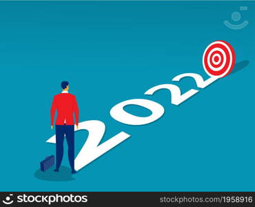 Businessman looking 2022 years go to goal or target plan further concept Flat Vector cartoon illustration.