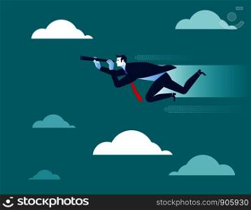 Businessman looking and flying to success. Concept business illustration. Vector flat