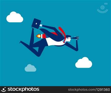 Businessman looking and flying to success. Concept business vector illustration. Flat character, Cartoon style design.