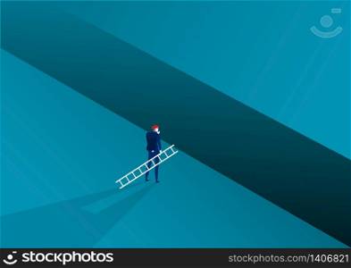 Businessman looking carry ladder cross to goal success with challenge. illustration Vector