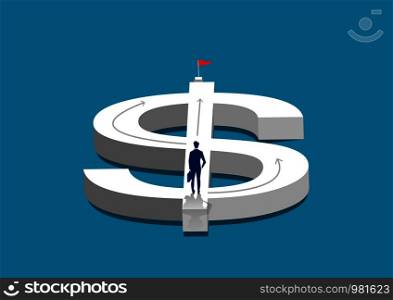 businessman looking for a way to reach the goal on the dollar symbol vector