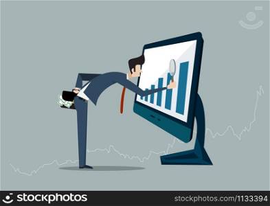 Businessman looking for investment opportunity standing on growth graph. Profit Stock Market. on laptop computer