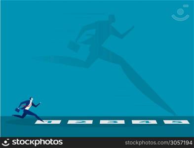 businessman looking him shadow running over each step in race concept