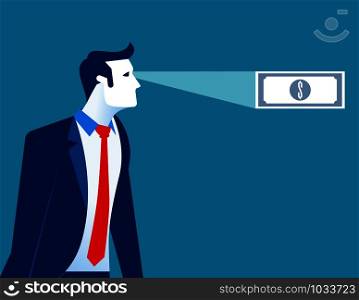 Businessman looking money in ones future. Concept business vector illustration.