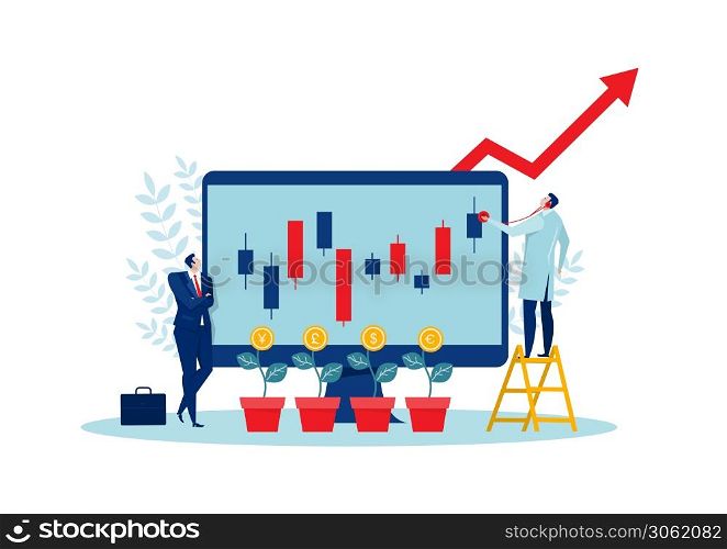 Businessman looking red arrow grow up investment concept vector illustrations.