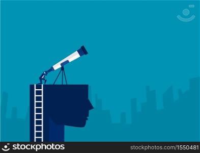 businessman looking sky on the head with big telescope for discovery new investment concept vector