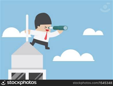 Businessman looking through spyglass on the top of building, Vision concept, VECTOR, EPS10