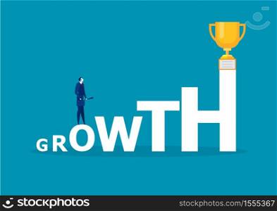 businessman looking to the award with the word GROWTH success concept vector