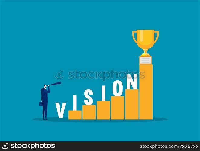 businessman looking vision word on stairs to success vector illustrator