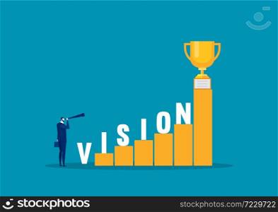 businessman looking vision word on stairs to success vector illustrator