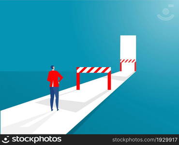 Businessman looking way with Overcoming obstacle on road.Vector illustration cartoon design