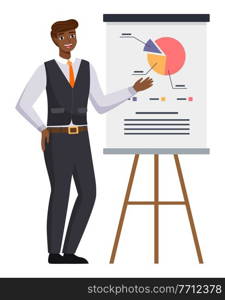 Businessman makes a presentation of a statistical report doing digital analysis charts. Planning business concept. Consulting for project management, financial reporting and strategy. Businessman makes a presentation of a statistical report. Analysis and planning business concept