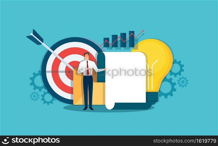 Businessman making a presentation, business analyst. Vector illustration