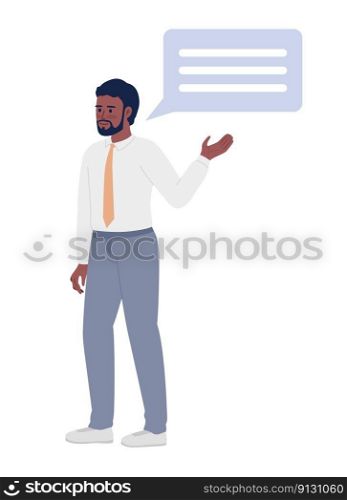 Businessman making request semi flat color vector character. Corporate decision-maker. Editable full body person on white. Simple cartoon style spot illustration for web graphic design and animation. Businessman making request semi flat color vector character
