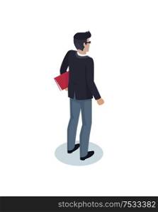 Businessman manager 3D icon of man in uniform. Professional man wearing glasses holding documents. Business papers in hand of chief executive vector. Businessman Manager 3D Icon Vector Illustration