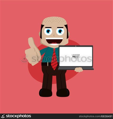 businessman manager at work holding laptop cartoon vector art. businessman manager at work holding laptop cartoon vector art illustration