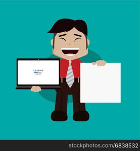 businessman manager at work holding laptop cartoon vector art. businessman manager at work holding laptop cartoon vector art illustration