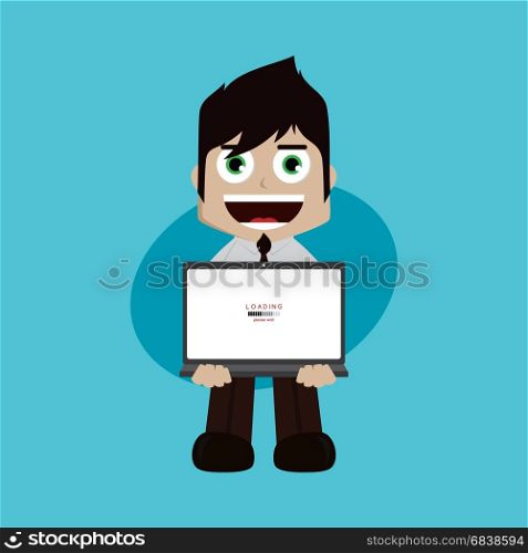 businessman manager at work holding laptop cartoon vector art. businessman manager at work holding laptop cartoon vector art illustration
