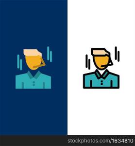 Businessman, Manager, Worker, Man  Icons. Flat and Line Filled Icon Set Vector Blue Background
