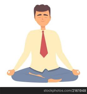 Businessman meditation icon cartoon vector. Yoga person. Health room. Businessman meditation icon cartoon vector. Yoga person