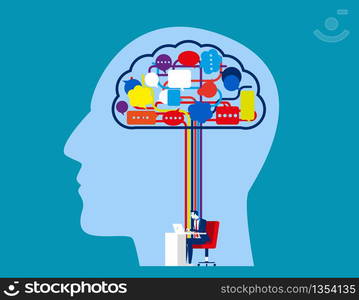 Businessman mind and speech bubble thoughts. Concept business vector memories vector illustration. Social media, People speech.. Businessman mind and speech bubble thoughts. Concept business vector memories vector illustration. Social media, People speech.