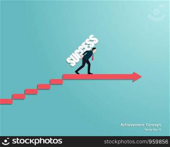 Businessman of success concept. A businessman walking on arrow go to success. Achievement, Illustration vector flat