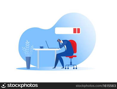  businessman office worker sleeping at the table with low battery. syndrome,mental health problems,hard work concept vector