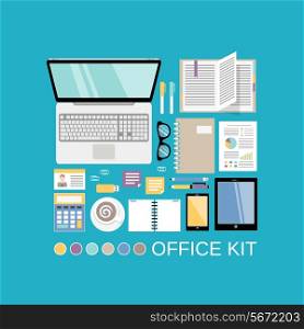 Businessman office workplace kit with decorative elements vector illustration